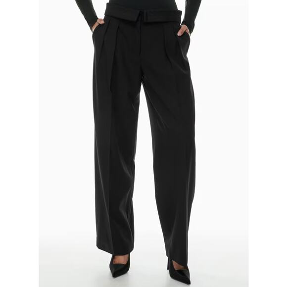 Aritzia Babaton Bureau Pant Wool Twill Pleated Trousers Wide Leg with Foldover